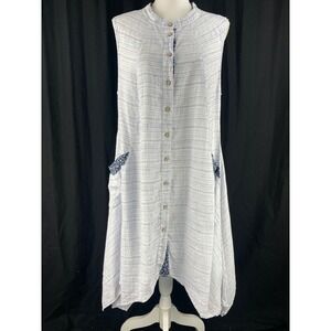 Yuvita Womens XL‎ Lagenlook Boho Sleeveless Linen Flowy Tunic Button Dress